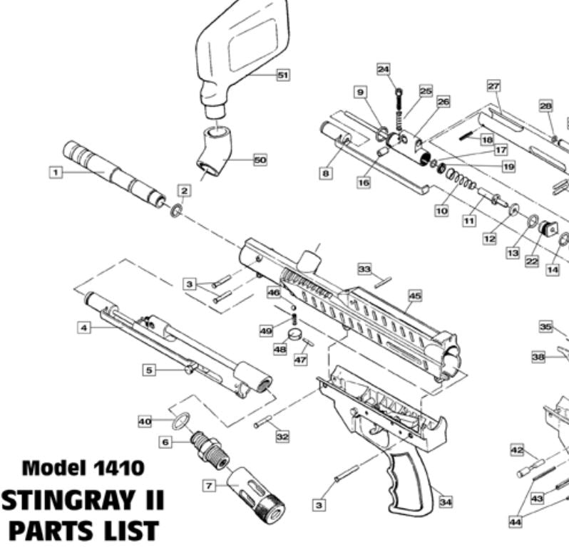 Brass Eagle Stingray II Model 1410 Parts and Diagram