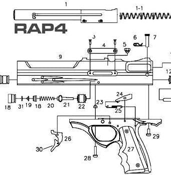 Rap4 T68 Pistol Parts and Diagram