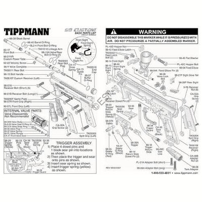 Tippmann 98 Custom Push Sear Style - Non ACT Parts and Diagram