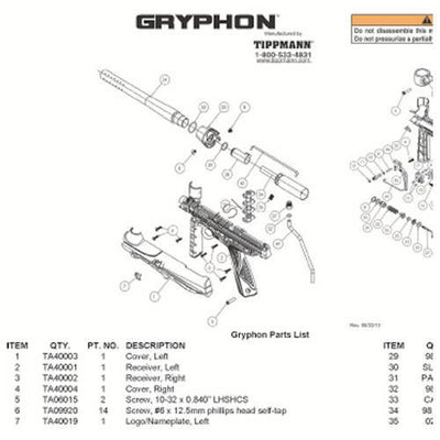 Tippmann Gryphon Parts and Diagram