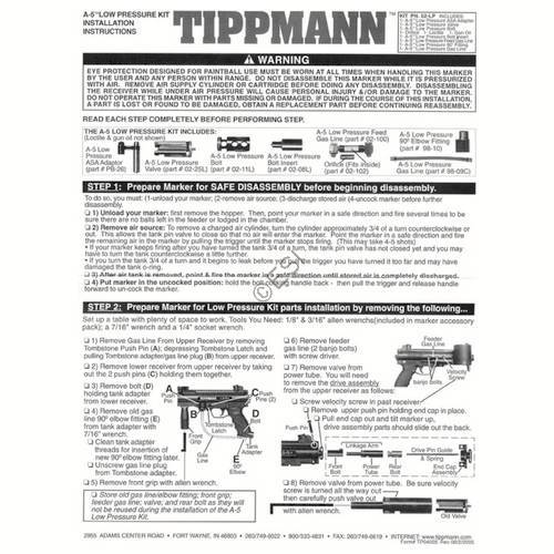 Tippmann A-5 Low Pressure Kit Parts and Manual