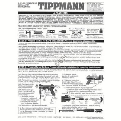 Tippmann A-5 Low Pressure Kit Parts and Manual