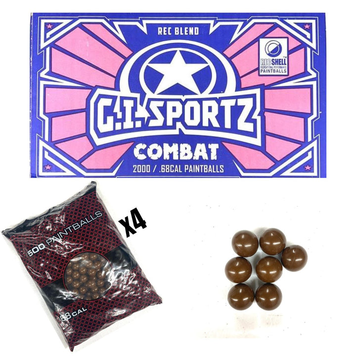G.I. Sportz Combat 68Cal Paintballs - 2000ct Case (Olive Shell White Fill)