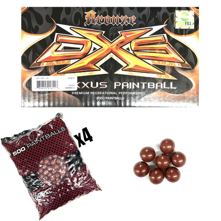 Draxxus DXS Bronze 68Cal Paintballs - 2000ct Case - Bronze Shell Orange Fill