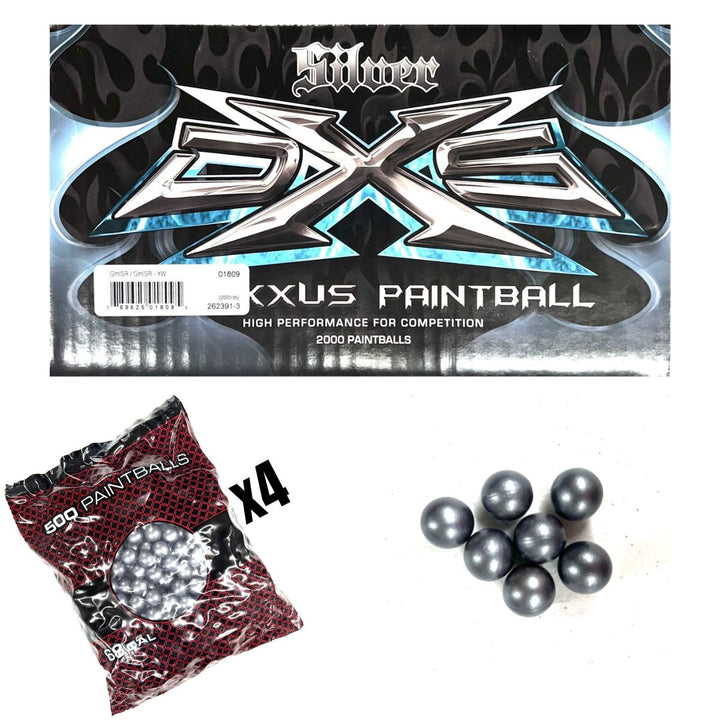 Draxxus DXS Silver 68Cal Paintballs - 2000ct Case - Silver Shell Yellow Fill