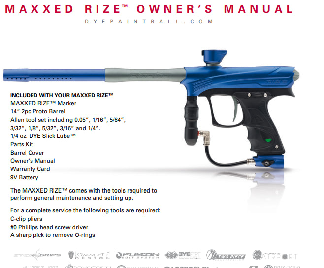 Dye Rize Maxxed Parts and Manual