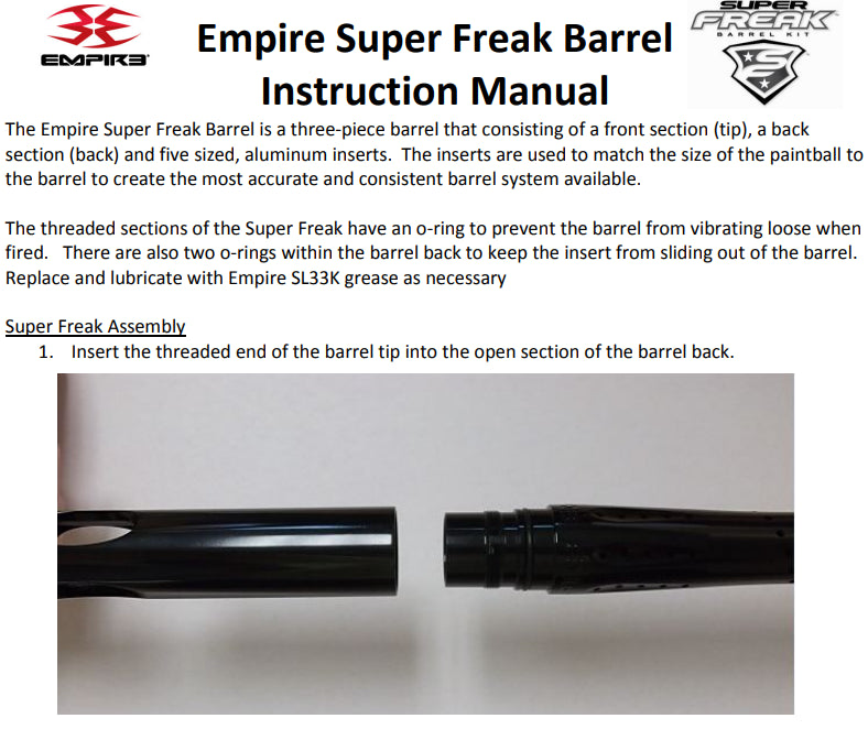 Empire Super Freak Barrel Parts and Manual