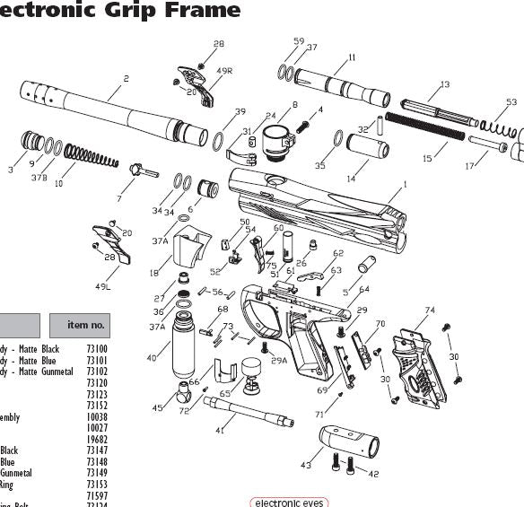 PMI Piranha GTI Electronic Grip Frame Parts and Diagram
