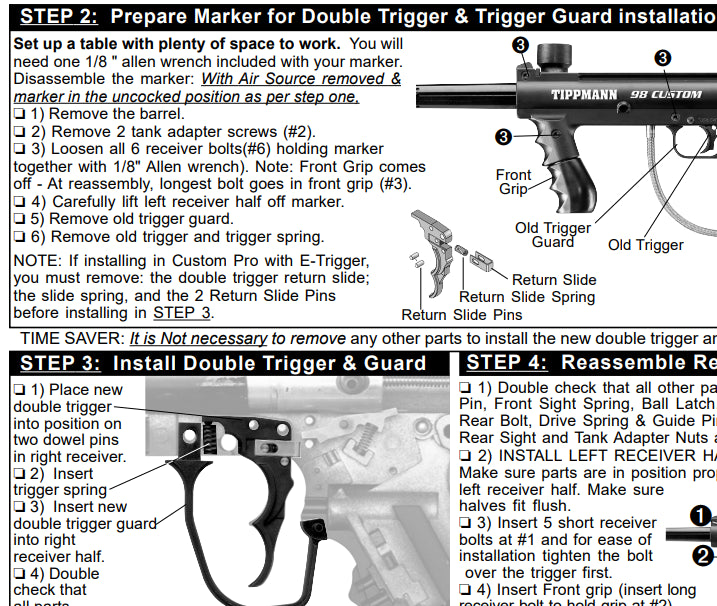 Tippmann 98 Custom Double Trigger Kit Installation Manual