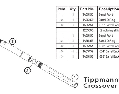 Tippmann Crossover XVR Barrel Parts and Diagram