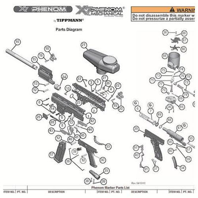 Tippmann X7 Phenom Mechanical Parts and Diagram