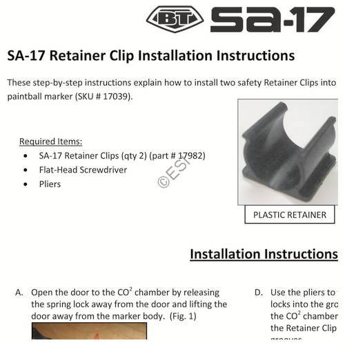 Empire BT SA-17 Retainer Clip Installation Manual