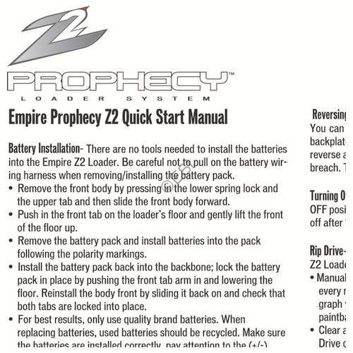 Empire Prophecy Z2 Hopper Quick Start Manual - TippmannParts
