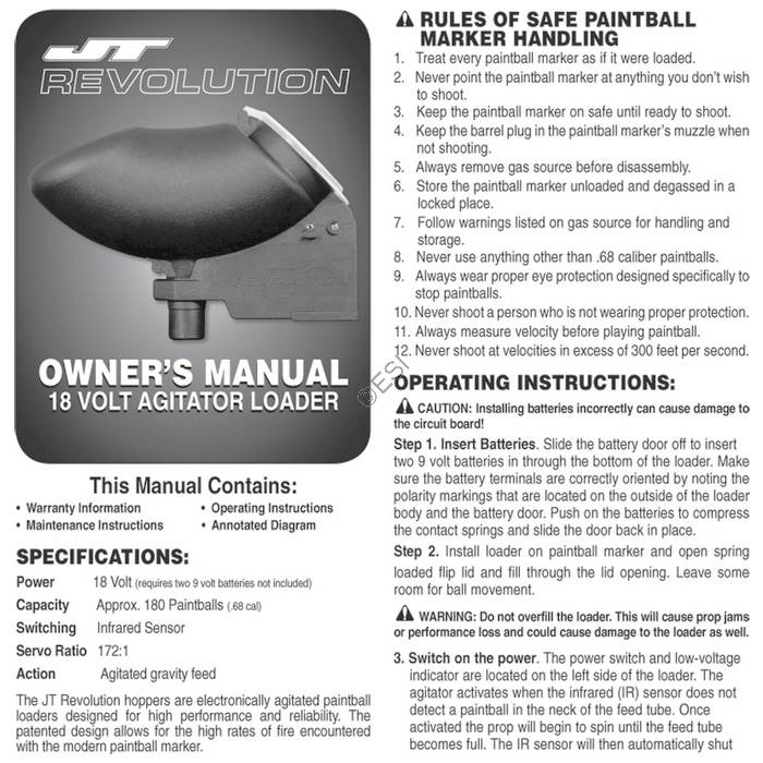 JT USA Revolution Hopper Manual - TippmannParts