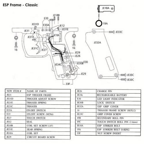 Kingman Spyder ESP Classic Frame Diagram - TippmannParts
