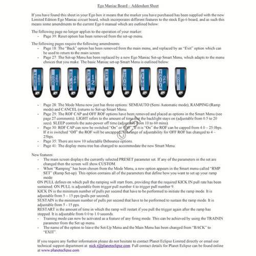 Planet Eclipse Ego Maniac Board Manual - TippmannParts