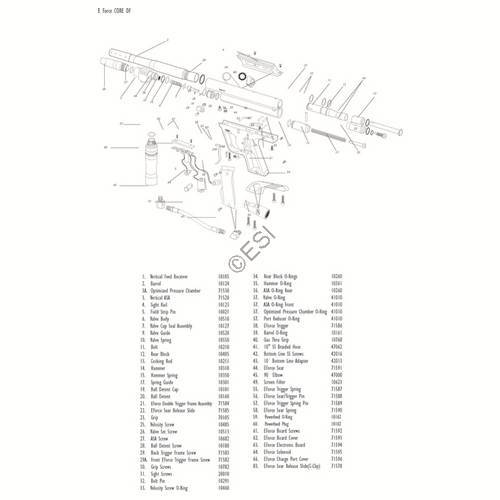 PMI Piranha Eforce Core DF Gun Diagram - TippmannParts