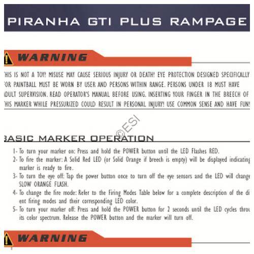 PMI Piranha GTI Plus Rampage Gun Manual - TippmannParts