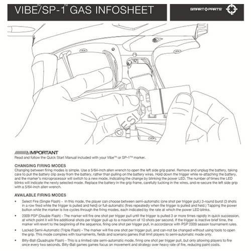 Smart Parts SP1 Gases-Dwell-Fire Modes Infosheet Manual - TippmannParts