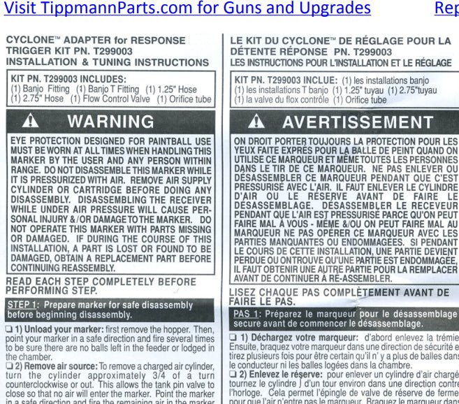 Tippmann 98 Custom Cyclone Feed Hopper Adapter For RT Response Trigger Installation Manual 2015-05-07 - TippmannParts