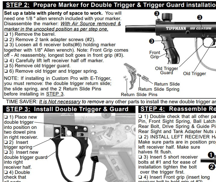Tippmann 98 Custom Double Trigger Kit Installation Manual - TippmannParts