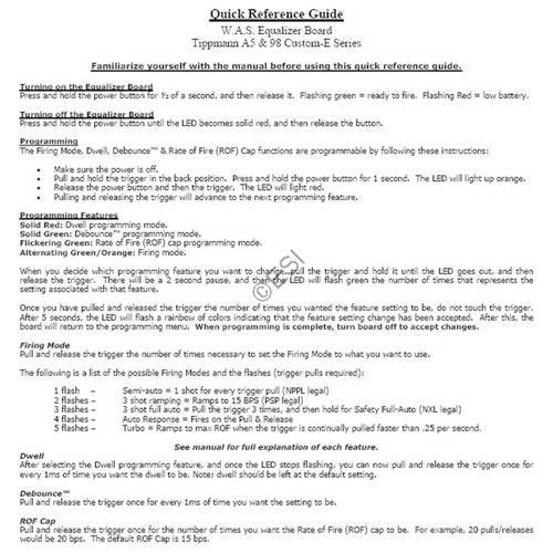 Tippmann WAS Board Quick Reference v2 Manual - TippmannParts