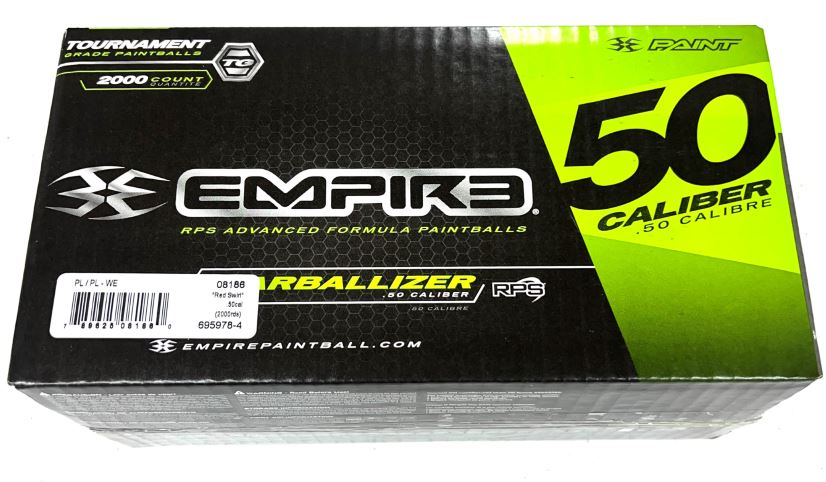 Empire Marballizer 50Cal Paintballs - 2000ct Case (Red Swirl White Fill) - TippmannParts